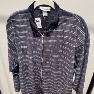 Black & Silver Collared Zip-Up Hoodie